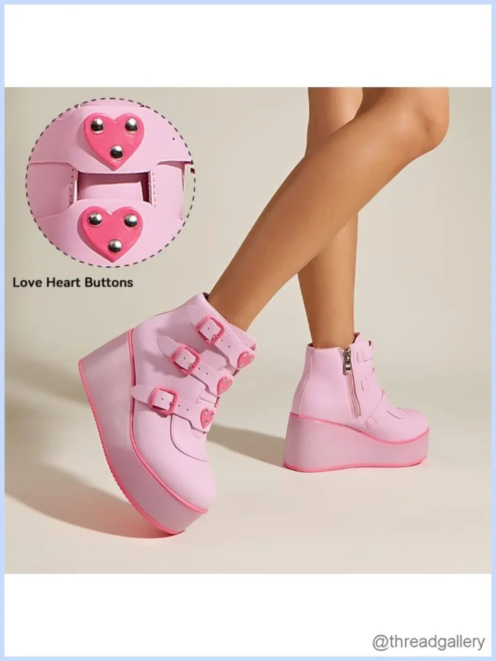Women Platform Chunky Ankle Boots - Round Toe Zipper Wedges High Heels Buckle
